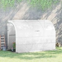 Outsunny Serre de Jardin adossée avec Étagères 3 Niveaux, Petite Serre de Balcon en Bâche PE 140 g/㎡ 300 x 150 x 213 cm, blanc(m-2)