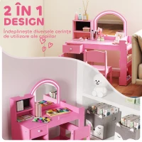 AIYAPLAY Set Măsuță de Machiaj pentru Copii 3-8 Ani 2 în 1 cu Oglindă și Scaun, Roz(m-4)