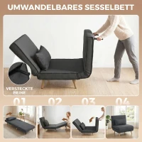 HOMCOM 3-in-1 Faltbarer Schlafstuhl, Schlafsessel aus Leinenoptik mit verstellbarer Rückenlehne und dicker Polsterung, Grau(m-4)