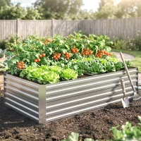 Outsunny Pflanzenkübel, Handliches Blumenbeet zum Anpflanzen, Hegen und Pflegen, Hochbeet, Stahl, Silber(m-9)
