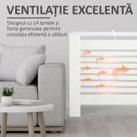 HOMCOM Masca pentru calorifer cu lamele și raft pentru depozitare, din lemn, 172x19x81 cm, Alb(m-4)