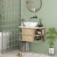 HOMCOM Meuble sous lavabo salle de bain suspendu meuble sous vasque avec tiroirs à fermeture douce et étagères, marron(m-10)