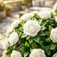HOMCOM Artificial Rose Topiary UV Resistant, 2-Pack Fake Plants, 55 cm, White(m-13)