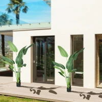 HOMCOM Plantă artificială palmierul călătorului înaltă de 150 cm pentru interior și exterior cu ghiveci inclus(m-2)