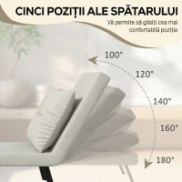 HOMCOM Fotoliu Pat 3 în 1 cu Spătar Reglabil și Pernă, din Material cu Efect de Catifea, 63x73x81 cm, Crem(m-5)