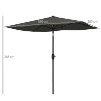 Outsunny Umbrelă de grădină dreptunghiulară 2x3 m, înclinabilă cu deschidere manuală, gri(m-3)