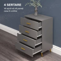 HOMCOM Comodă modernă cu 4 sertare din lemn și aluminiu, 60x40x90 cm, auriu și gri închis(m-4)
