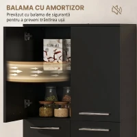 HOMCOM Mobilier de depozitare minimalist cu 2 dulapuri și rafturi reglabile, din lemn negru, 59x31x155 cm(m-6)