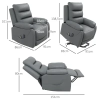 HOMCOM Relaxsessel mit Aufstehhilfe, Massagefunktion, bis 180 kg, Kunstleder, Grau(m-3)