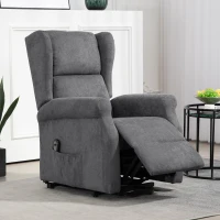 HOMCOM Fotoliu Reclinabil cu Funcție de Ridicare și Telecomandă, din Material cu Aspect de In, 74x94x111 cm, Gri Închis(m-8)