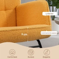 HOMCOM Poltrona Baloiço em Borrego com Oscilação de 40° Pés de Madeira de Faia e Estrutura de Aço 71x98x101 cm Amarelo(m-5)