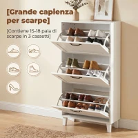 HOMCOM Scarpiera Salvaspazio con 3 Cassetti Ribaltabili e Ripiani Regolabili, 60x24x118 cm, Bianco(m-5)