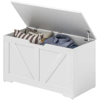 HOMCOM 100L Home Storage Box, with Safety Hinge - White Wood-Effect(m-11)