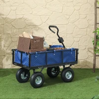 Outsunny 114L Steel Frame Garden Cart Trolley - Blue(m-10)