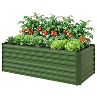 Outsunny Raised Beds for Garden, Galvanised Steel Outdoor Planters with Multi-reinforced Rods, 180 x 90 x 59 cm, Green(m-15)