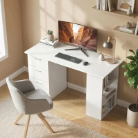 HOMCOM Schreibtisch Computertisch Bürotisch Arbeitstisch Regal mit 3 Schubladen Regale Weiß 120 x 49 x 72 cm(m-2)
