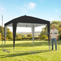 Outsunny Pavilion pliabil 3x3 m, înălțime reglabilă, cu lumină centrală și telecomandă, din metal și poliester, negru(m-3)