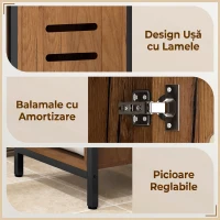 kleankin Dulap Baie Înalt și Îngust, Dulăpior Economisitor cu Uși Tip Jaluzea, 3 Rafturi Deschise, Maro Rustic(m-6)