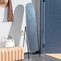 HOMCOM Espejo de Cuerpo Entero Arqueado 160x40 cm sin Marco Soporte de Metal Espejo de Pie o Apoyado en la Pared Negro(m-10)