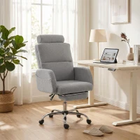HOMCOM Silla de Escritorio con Reposapiés Tapizada en Borreguito con Respaldo Reclinable Reposacabezas Ajustable Gris Claro(m-8)
