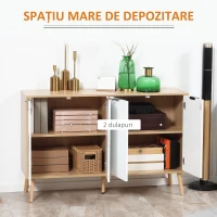 HOMCOM Dulap de Depozitare cu 2 Dulăpioare cu Rafturi Reglabile, din Lemn de Pin, 120x35x77,4 cm, Culoare Lemn și Alb(m-4)