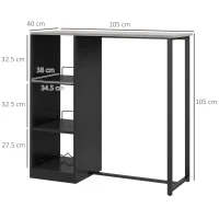 HOMCOM Breakfast Bar Table, Bar Table with 3-Tier Storage Shelf and Wine Rack, 105W x 40D x 105H cm, Black(m-3)