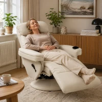 HOMCOM Relaxfauteuil met ligfunctie, bekerhouder en zijvak voor woonkamer of slaapkamer – crème(m-2)