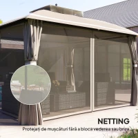 Outsunny Pavilion de grădină 3.7 x 3 m cu plasă de țânțari, perdele laterale și acoperiș dublu, bej(m-6)