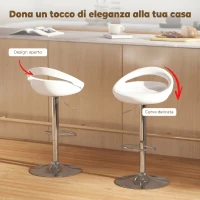 HOMCOM Set 2 Sgabelli da Bar Girevoli con Poggiapiedi, Altezza Regolabile Base in Acciaio Seduta in ABS, Bianco(m-6)