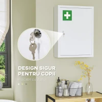 kleankin Dulap pentru Medicamente cu 3 Rafturi și Încuietoare cu 2 Chei, din Oțel, 40x15x53,5 cm, Alb(m-4)