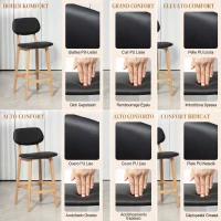 HOMCOM Set 2 Scaune de Bar cu spătar, tapițerie din piele ecologică și suport pentru picioare, 42x47x92cm, negru(m-5)