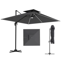 Outsunny 2.5m Cantilever Parasol with Solar Powered LED Lights, 360° Rotation, Tilt Adjustment, Crank Handle, Dark Grey(m-11)