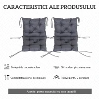 Outsunny Set 2 Perne pentru Scaune de Exterior din Poliester și Bumbac cu Șnururi, 50x98x8 cm, Gri(m-5)