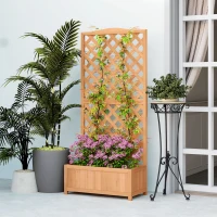 Outsunny Wooden Planter with Trellis, Freestanding Raised Bed for Garden with Lattice, Outdoor Planter Box for Climbing Plants, Vines, Flowers, 76 x 36 x 170 cm, Natural(m-8)
