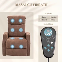 HOMCOM Fotoliu Relax Electric cu Funcție de Ridicare, 8 Puncte de Masaj, Reclinabil până la 135° cu 2 Telecomenzi, Maro(m-9)