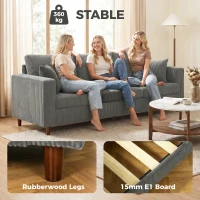HOMCOM 3 Seater Sofa with Wide Seat, Corduroy Fabric Couch with Deep Seat, Spring Cushion, Light Grey(m-7)