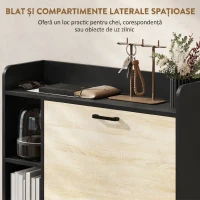 HOMCOM Scarpieră Slim cu 2 Sertare Rabatabile și 3 Compartimente Deschise, Capacitate 15 Pantofi, 83x24x90.5 cm, Negru(m-6)