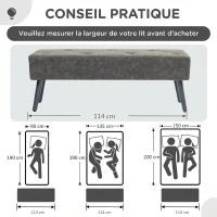 HOMCOM Banc bout de lit banquette capitonnée style vintage 114 x 38 x 42 cm piètement bois revêtement gris(m-7)