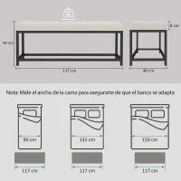HOMCOM Banco Pie de Cama Tapizado en Terciopelo Diseño Capitoné Base de Metal para Dormitorio Entrada Salón Crema(m-3)