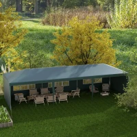 Outsunny 9 x 3 m Party Tent Gazebo Marquee Outdoor Patio Canopy Shelter with Windows and Side Panels Dark Green(m-2)