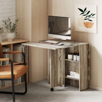 HOMCOM Masă Extensibilă cu 2 Rafturi Inferioare pentru Max 6 Persoane, din Lemn 140x75x74 cm, Gri(m-9)
