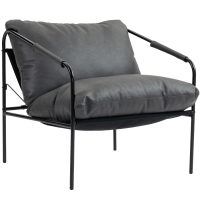 HOMCOM Fotoliu de Living din Piele PU și Cadru Metalic cu Perne Groase, 74,5x75x77 cm, Gri Cărbune