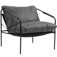 HOMCOM Fotoliu de Living din Piele PU și Cadru Metalic cu Perne Groase, 74,5x75x77 cm, Gri Cărbune(m-1)