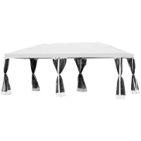Outsunny Carpa Plegable 6x3 m Cenador para Jardín Gazebo con 6 Cortinas Mosquitera y Cremallera Bolsa de Transporte Impermeable para Exterior Blanco(m-10)