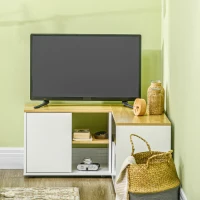 HOMCOM Mobilier TV în formă de L pentru televizoare de până la 40", cu 3 rafturi deschise și 2 dulapuri, din PAL, 90x90x45 cm(m-10)