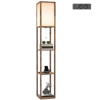 HOMCOM LED Stehlampe mit 3 Regalen, Stehleuchte mit E27 Fassung, 26 x 26 x 160 cm, für Wohn-/Schlafzimmer(m-12)