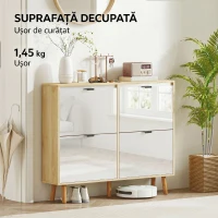 HOMCOM Dulap Slim Modern pentru Pantofi cu 4 Sertare Rabatabile, Capacitate 20 Perechi de Pantofi, 105x24x92.5 cm, Alb(m-8)