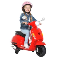 HOMCOM Motocicletă Electrică pentru Copii, design Vespa, baterie 6V cu sunete și lumini, vârstă 3-6 ani, roșu(m-11)