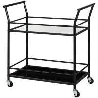 HOMCOM Küchenwagen mit 4 Rollen, 2 Ablagen und Griffen, 75 cm x 40 cm x 80 cm, Schwarz(m-11)