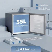 HOMCOM Mini Congelador 35 L Independiente 161 W Mini Arcón Congelador 47x44,2x48,8 cm Gris(m-3)
